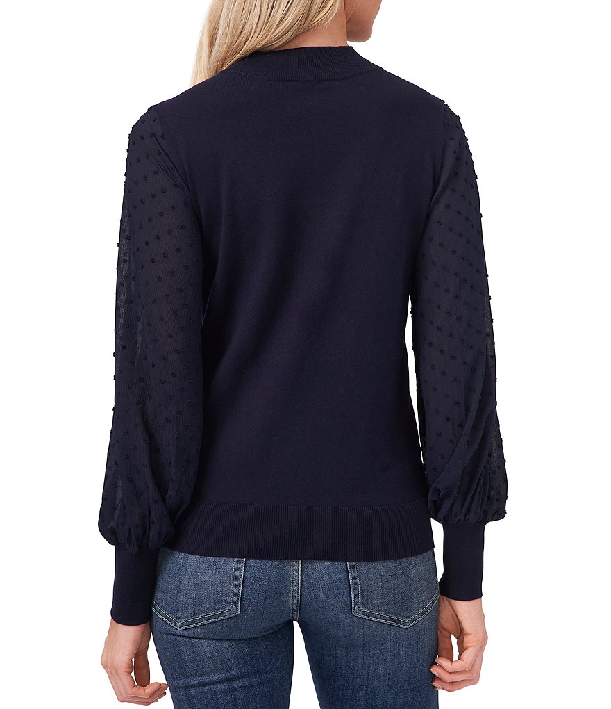 CeCe Mock Neck Long Sleeve Clip Dot Sweater