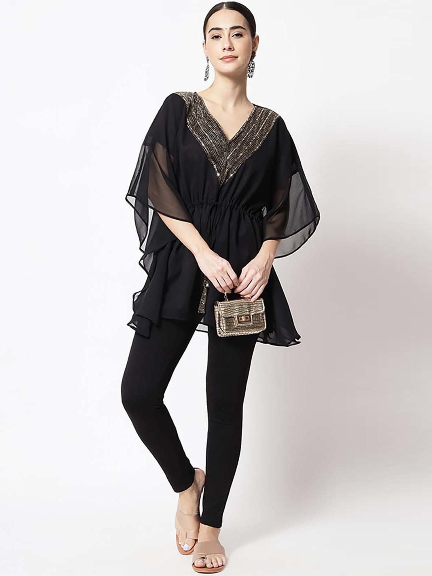 studiorasa Black Embellished A Line Short Kaftan