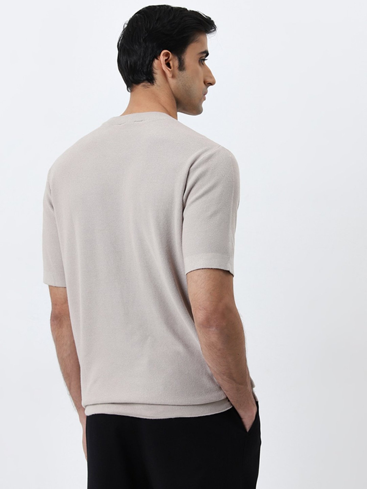 WES Formals by Westside Light Taupe Solid Slim-Fit Cotton T-Shirt