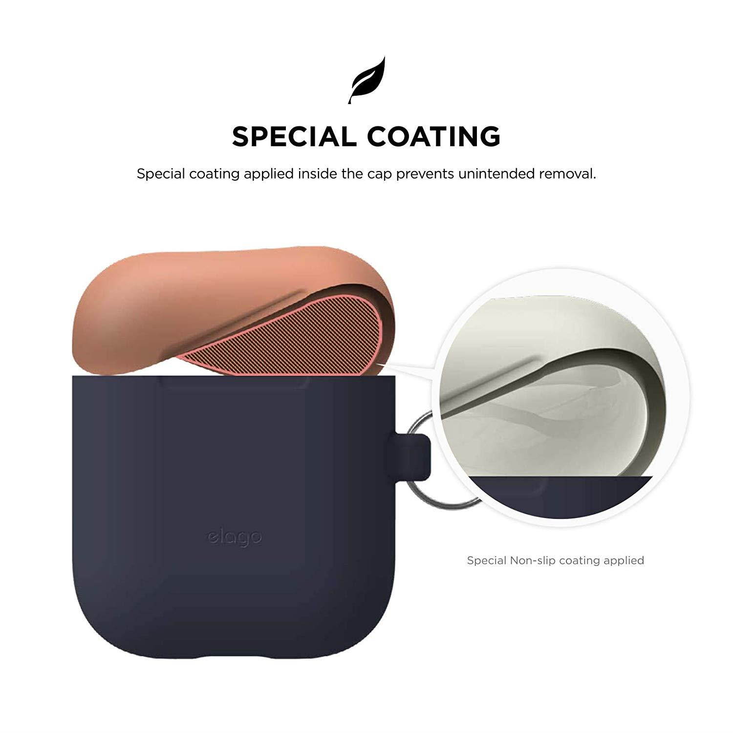 elago AirPods Duo Hang Case [Body:Jean Indigo/TOP:Peach, Grey] - [Extra Protection] [Hassle Free][Added Carabiner] - for AirPods Case