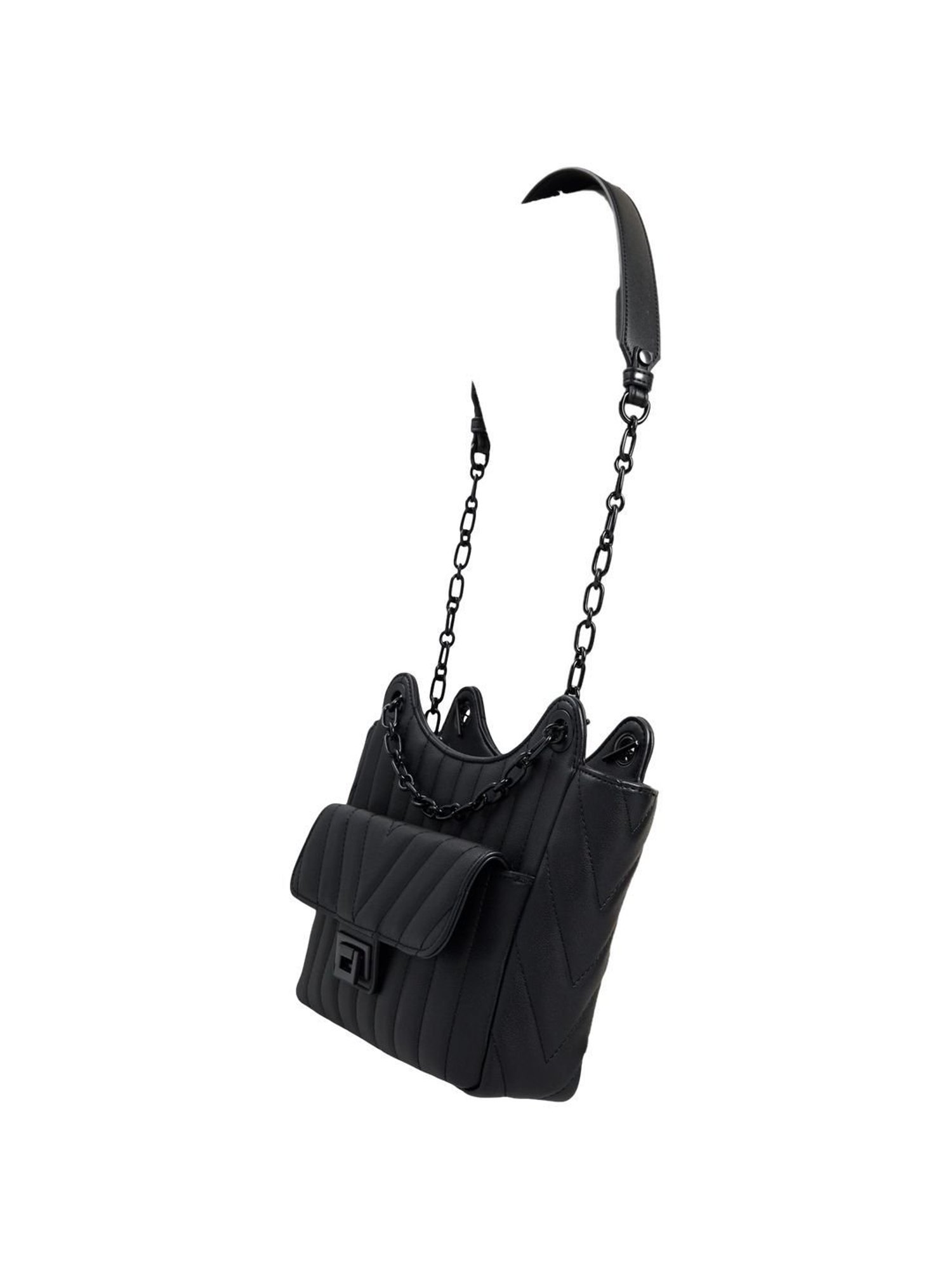 Call It Spring Black Textured Medium Sling Handbag