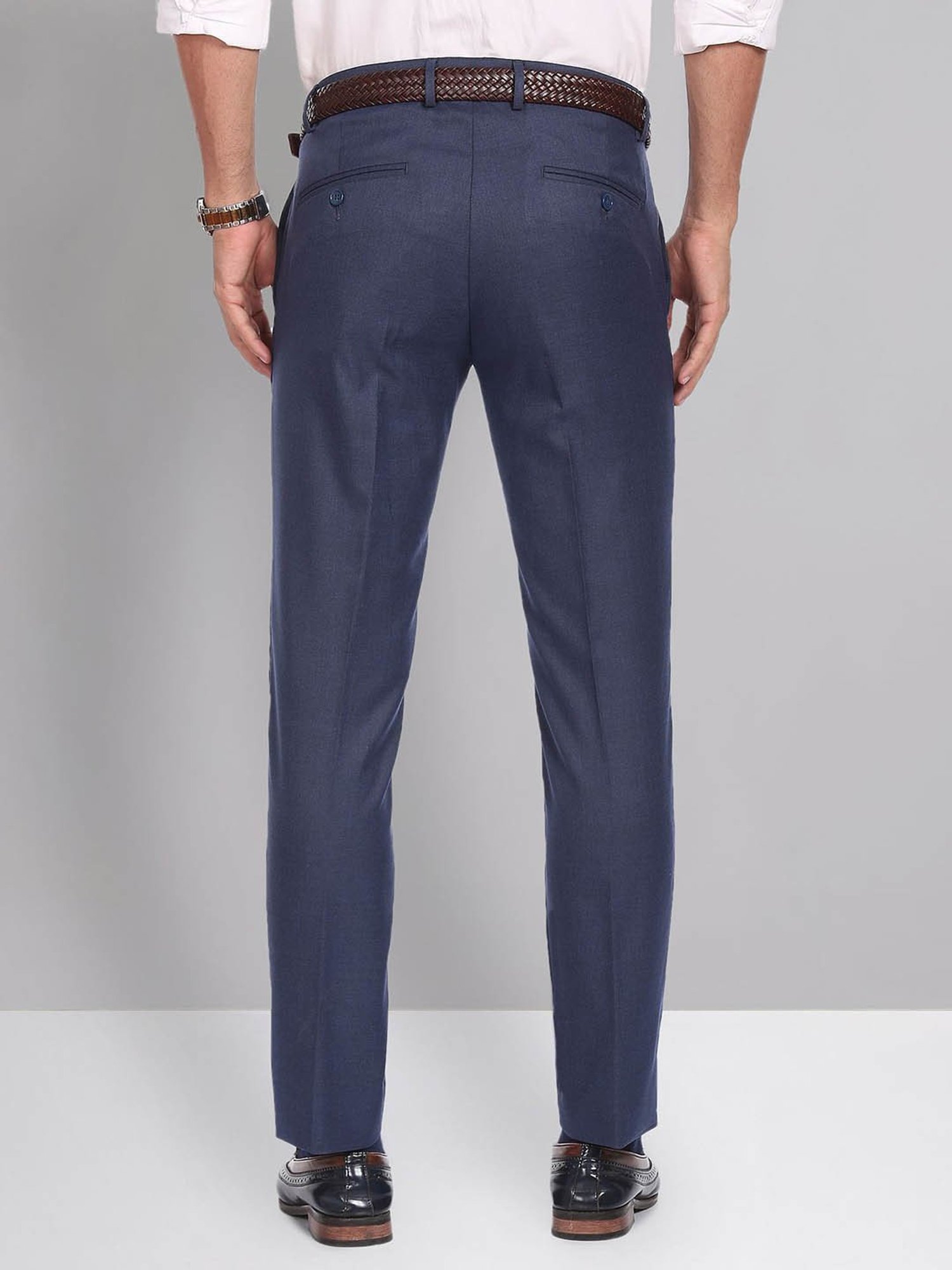AD by Arvind Blue Slim Fit Flat Front Trousers