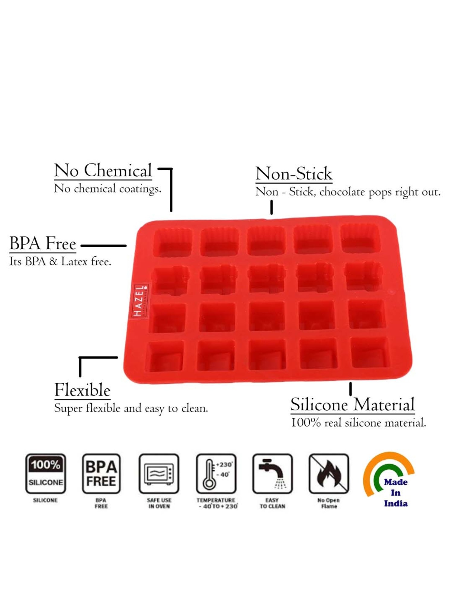 HAZEL Red Silicone Square Shape Baking Mould - Set of 1