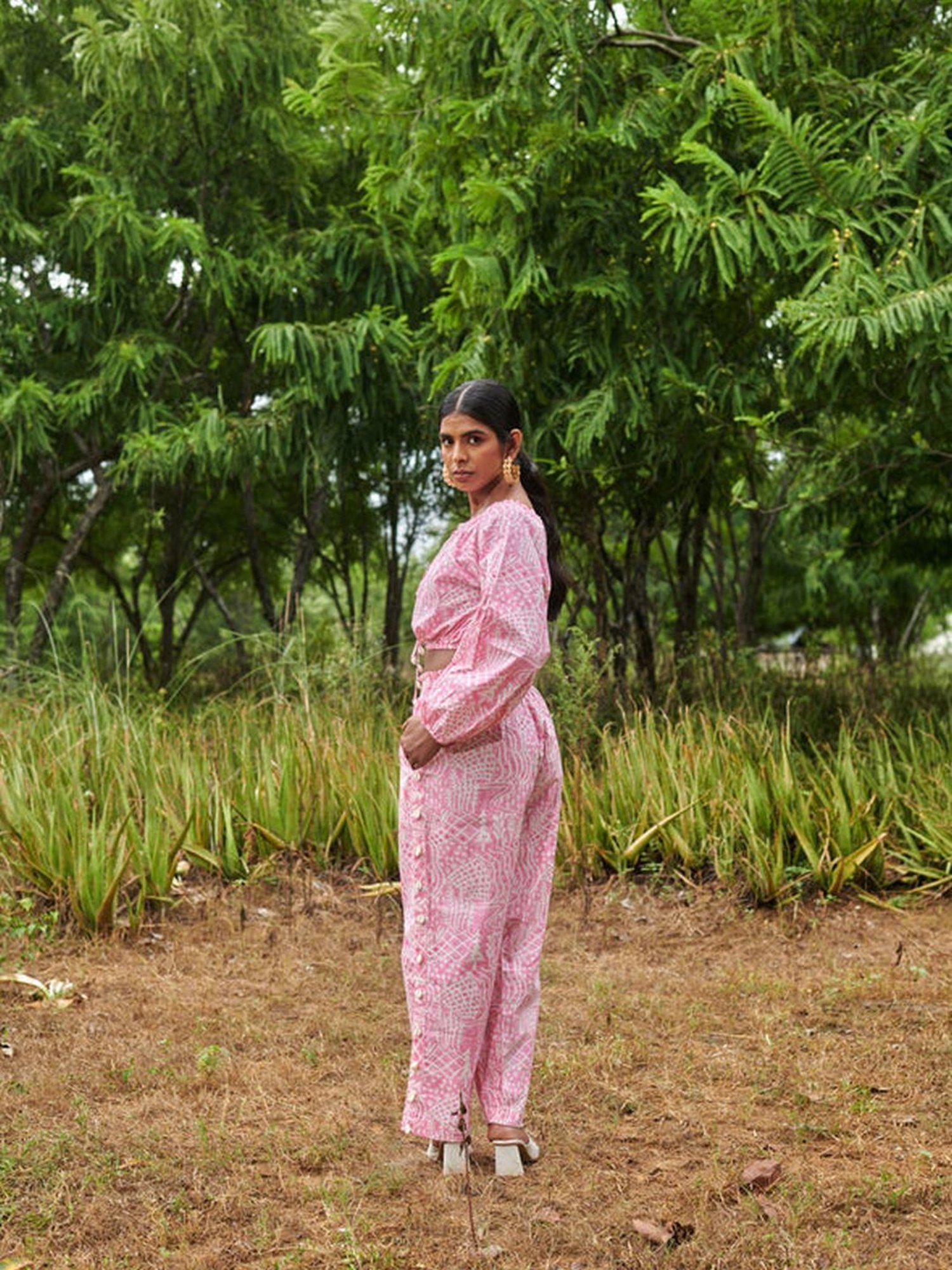 Khajoor Studio Pink & White Sundaze Meadow Smocked Trousers