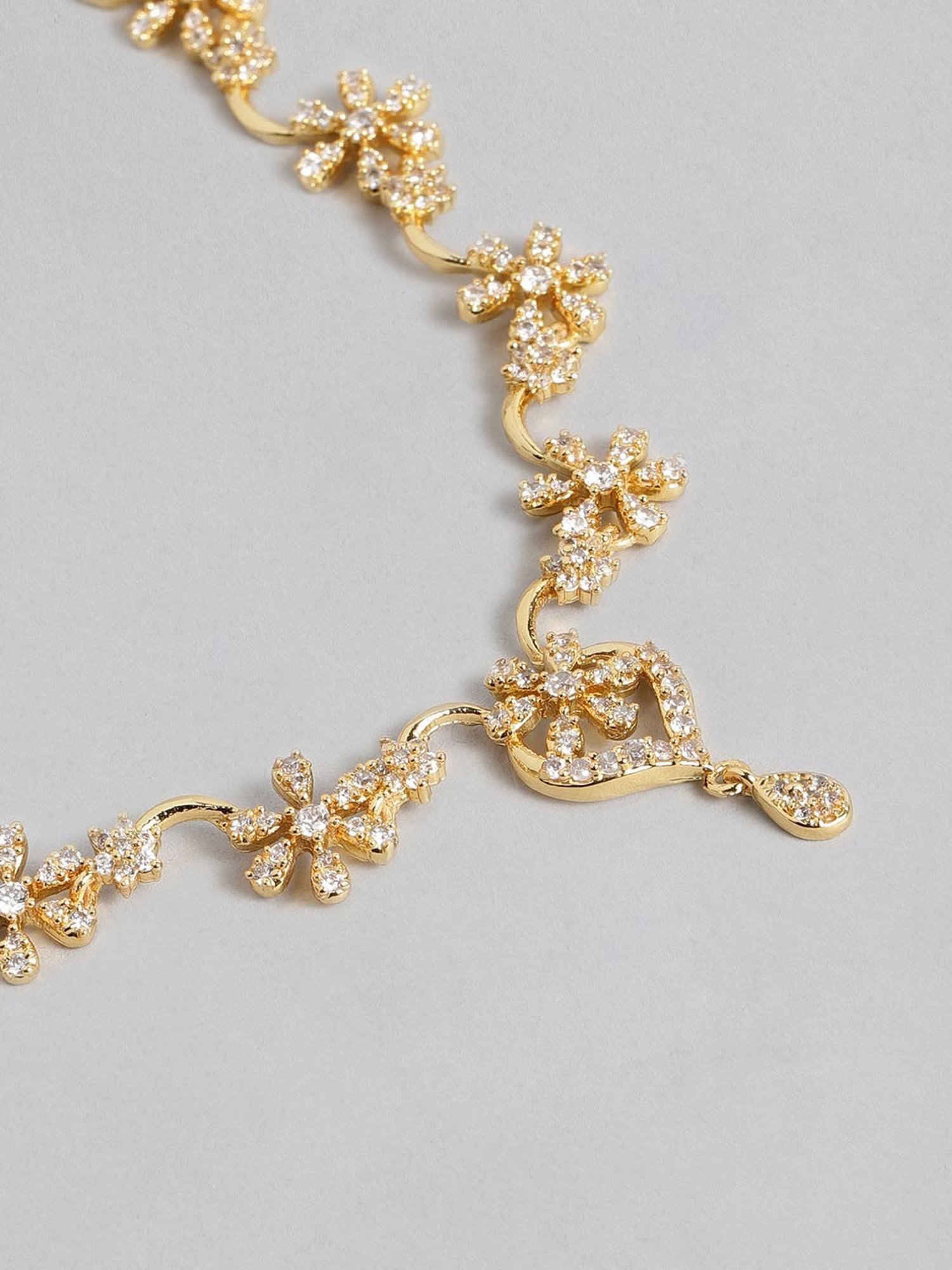 Estele Gold-Plated White CZ Flower Braid Necklace & Earring Set for Women