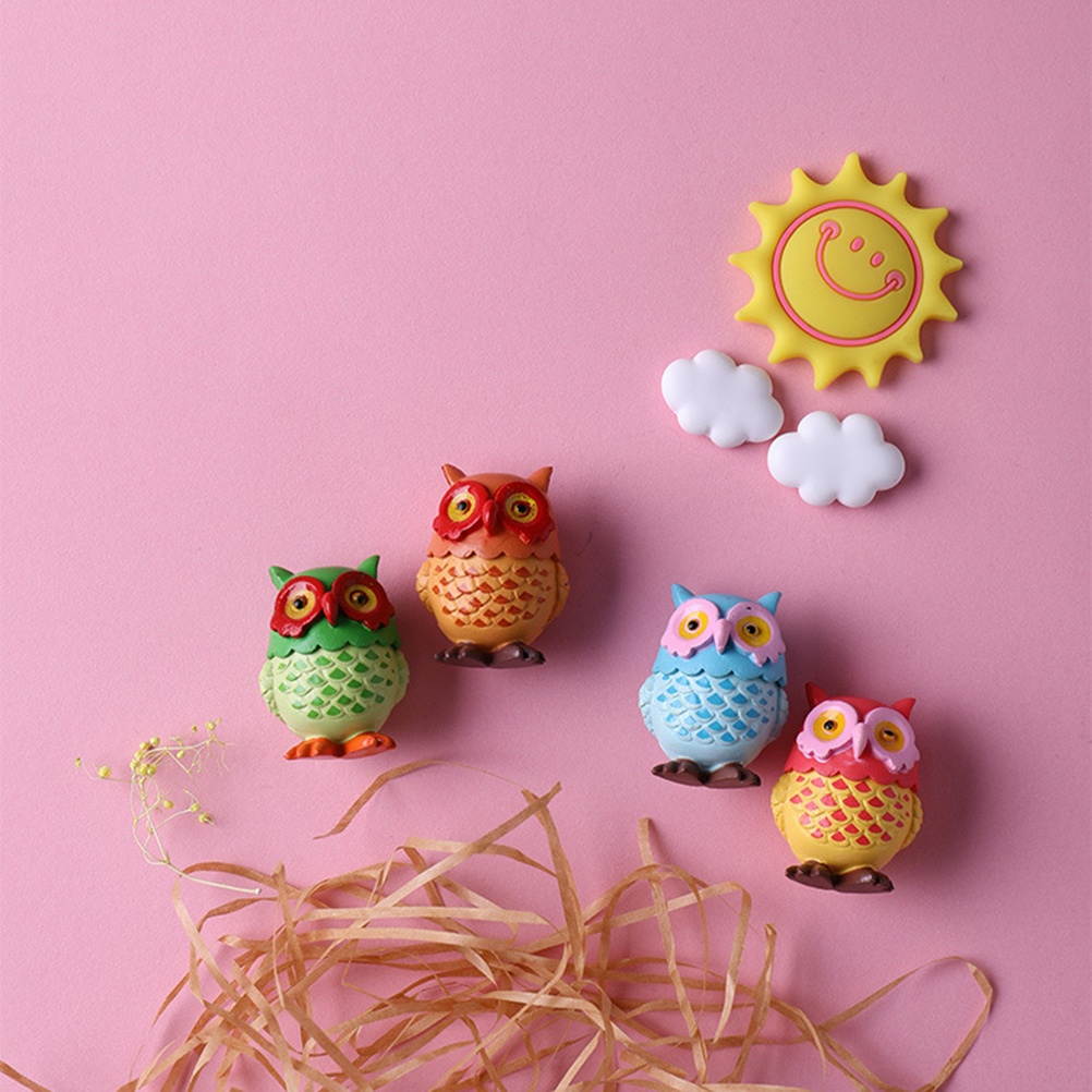 4PCS Mini Owl Refrigerator Stickers 3D PVC Animal Fridge Magnets for Home Decoration (Random Color)