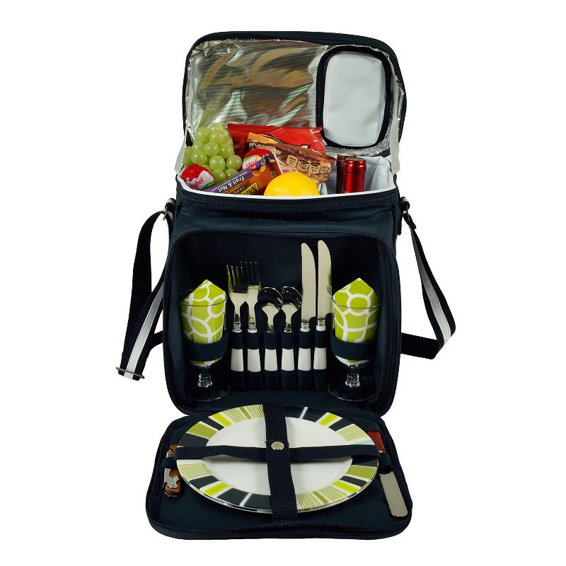 Picnic at Ascot Insulated Picnic Basket/Cooler Fully Equipped with Service for 2 - Trellis Green