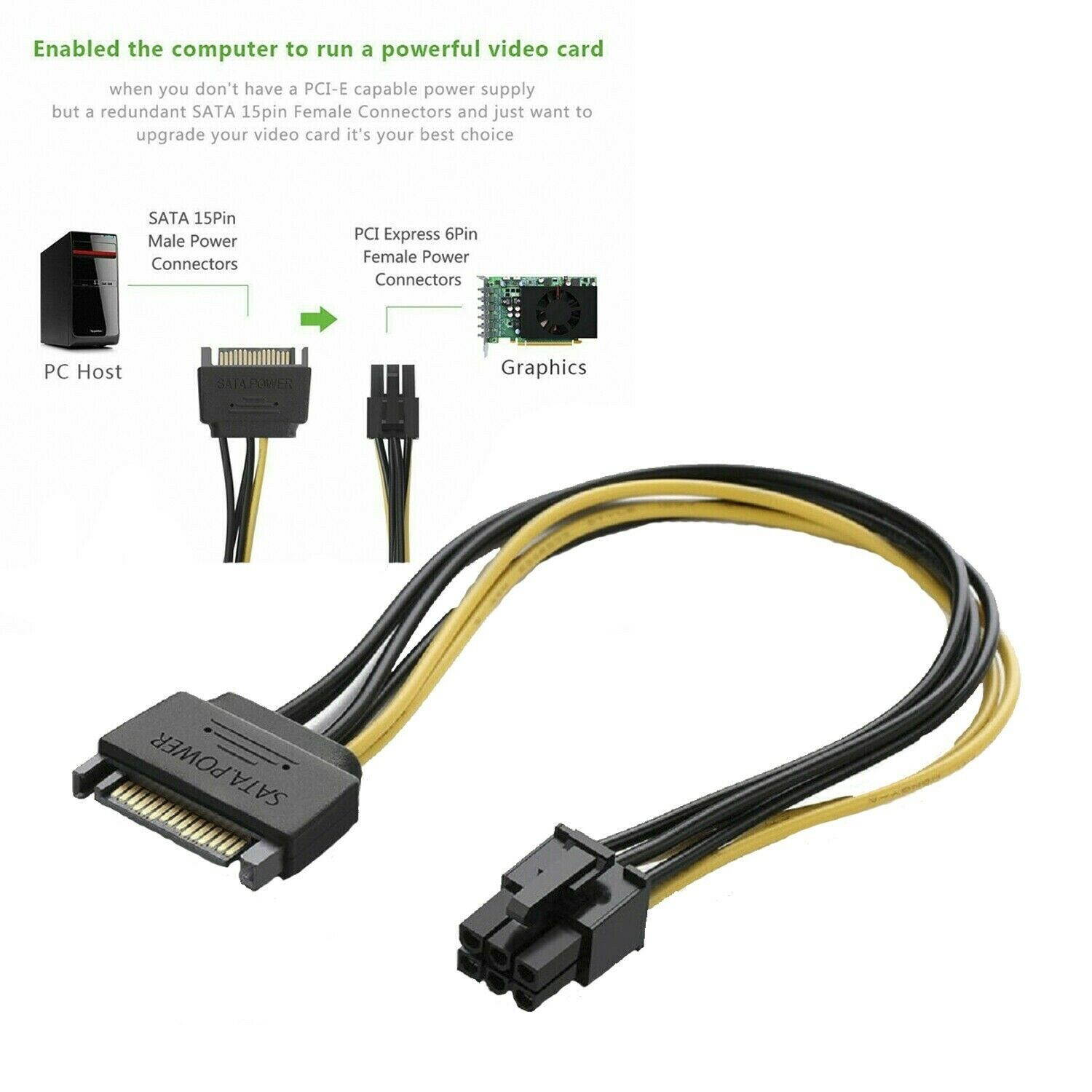 5 pcs 6-pin to 15-Pin SATA Power Video Card PCI-E PCIE PCI Express Adapter Cable