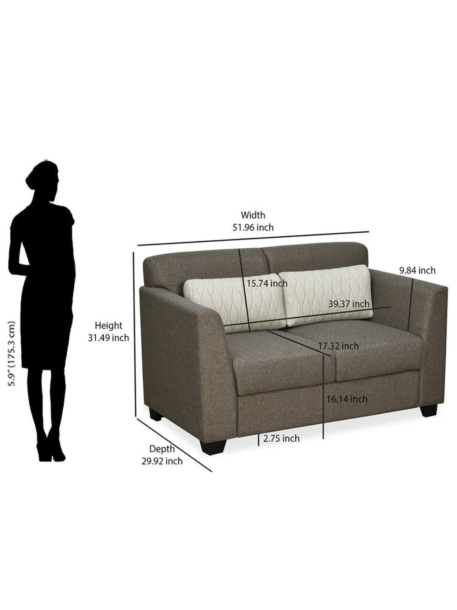 Nilkamal Svelte Dark Brown Fabric - Polyester 2 Seater Sofa