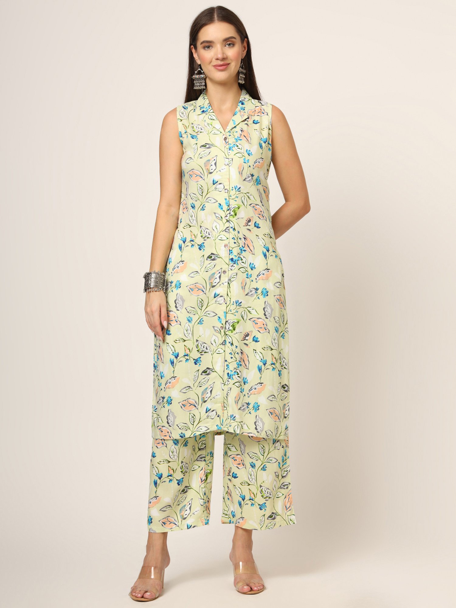 Divena Light Green Printed Kurta Pant Set