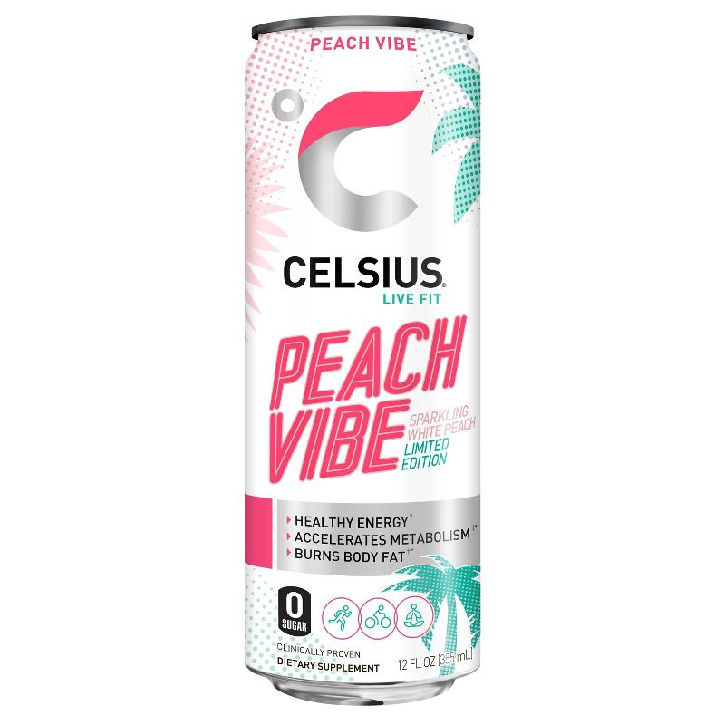 Celsius Sparkling Peach Vibe Energy Drink - 12 fl oz Can
