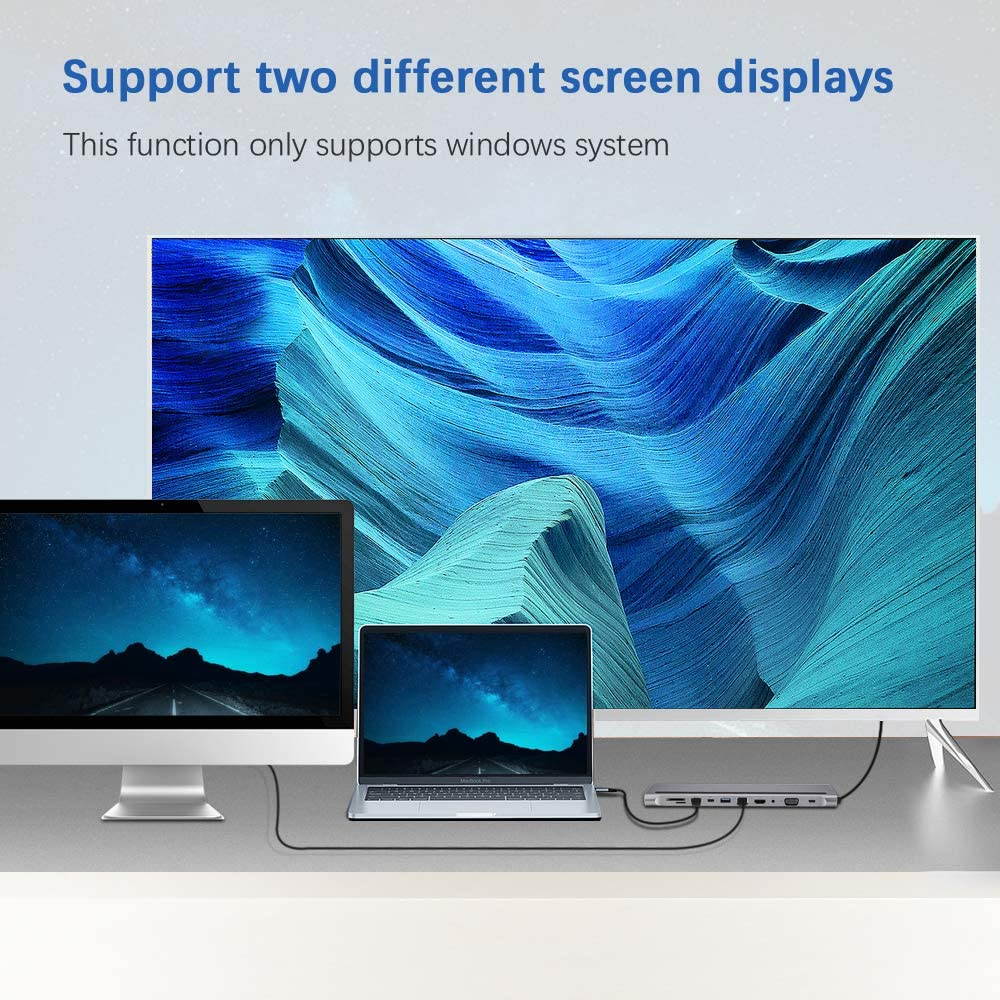 USB C Hub HDMI Ethernet Adapter 11 in 1 USB Type-C Hub to HDMI 4K VGA, Suitable for Samsung Dex Station, Universal Laptop Dock Hub with 87W PD Compatible with MacBook Pro / 2018 2017 / iPad/Air 2018