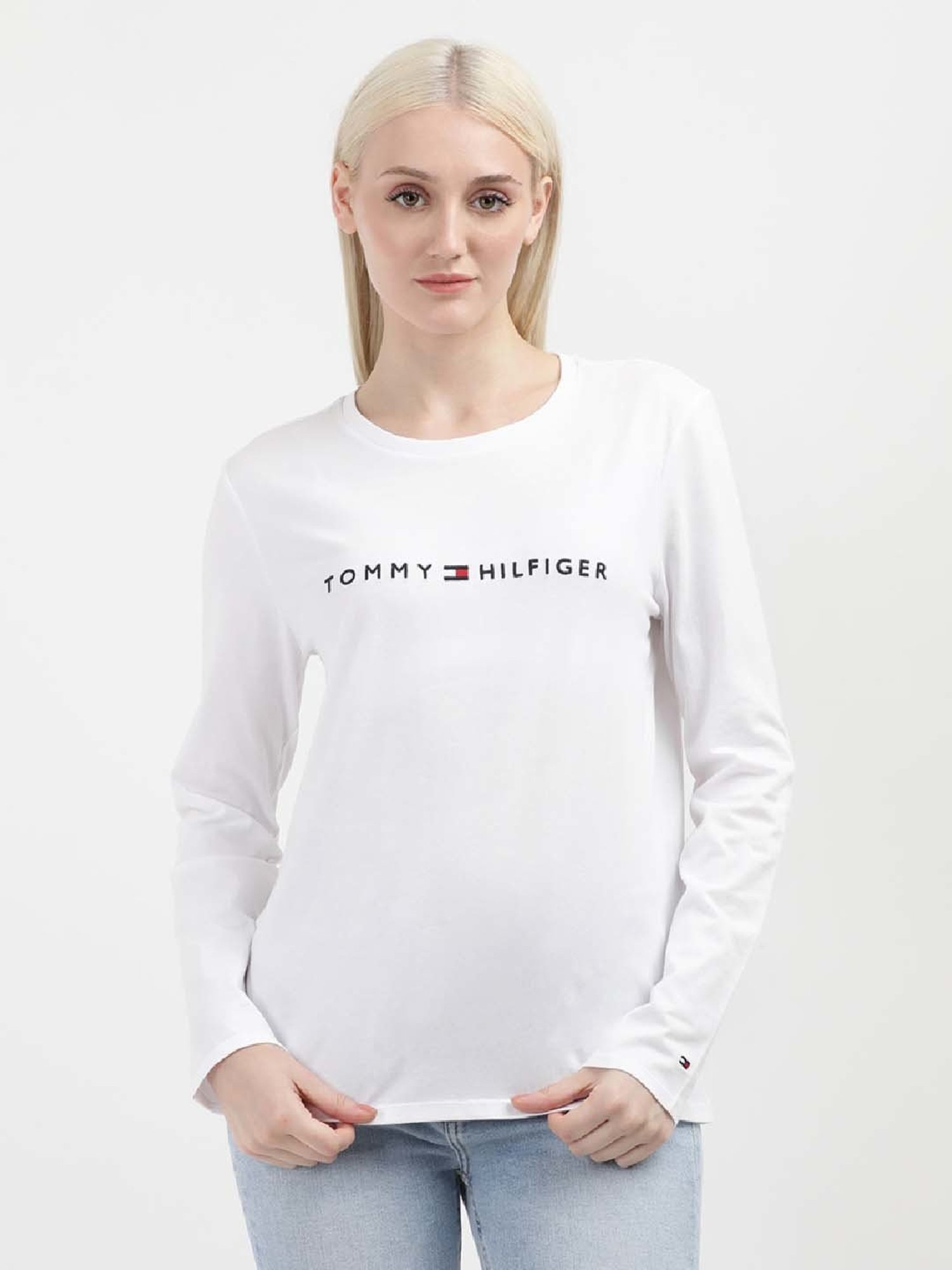 TOMMY HILFIGER White Cotton Logo Print T-Shirt