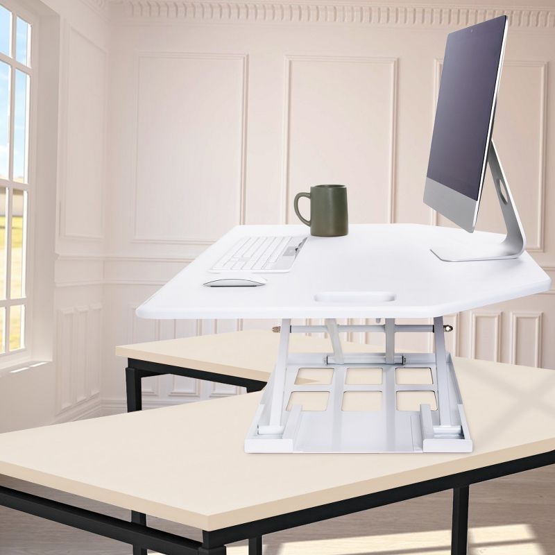 X-Elite Premier Corner Standing Desk Converter with Pneumatic Height Adjustment - White - Stand Steady