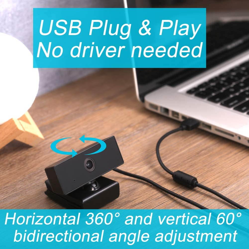 1080P Webcams with Microphone for Desktop & Privacy Cover, Full HD Webcam for Computers PC Laptop, USB Plug and Play, Conference Calling, Study Video Teaching,Work from Home Webcam Skype,Zoom