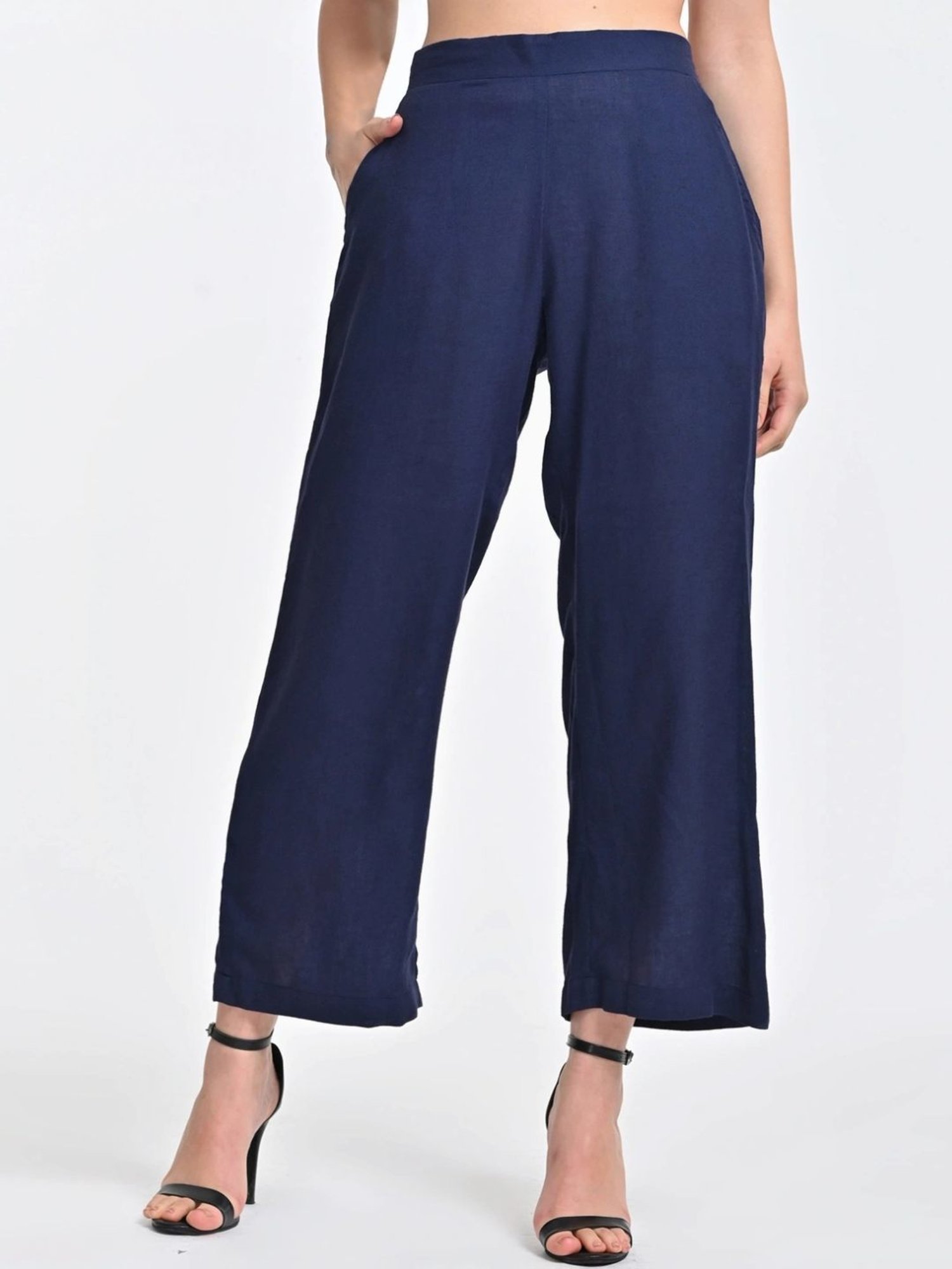 Saltpetre Navy Blue Linen Long Shirt With Trousers Co-ords Set