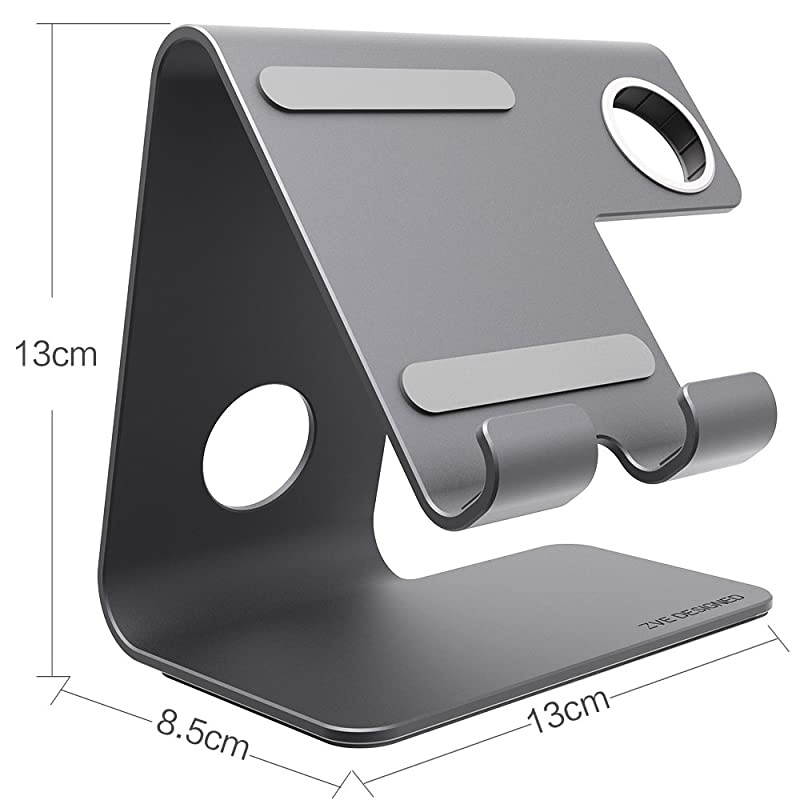 Cell Phone Stand, Desktop Stand Holder Aluminum Phone Dock Cradle, for Switch, iWatch, iPad, E-Reader, Mobile Phone, All Smartphone, iPhone 12 Pro Max/11/Xr/X/8/7/6 Plus(with 42mm Case), Grey