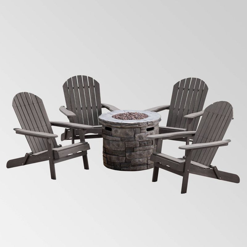 Maison 5 pc Acacia Wood and Light Weight Concrete Adirondack Chair and Fire Pit Se - Dark Gray/Gray - Christopher Knight Home