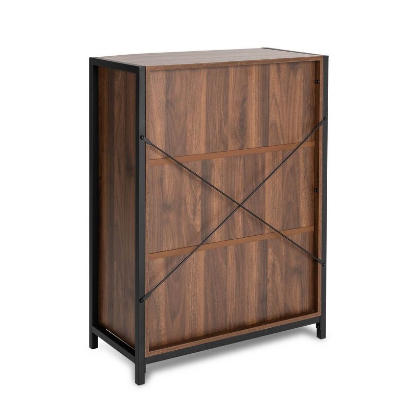 32" Wooden Metal Floor Cabinet with Double Sliding Doors Natural - Glitzhome