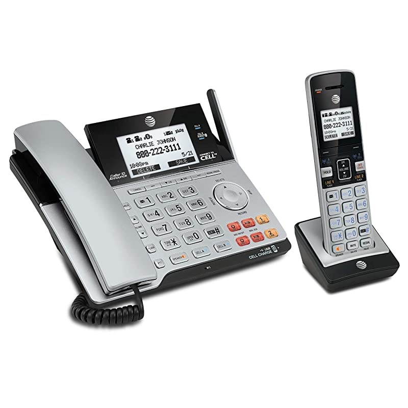 TL86103 DECT 60 Connect to Cell 2 Line Answering System with Caller IDCall Waiting 1 Corded 1 Cordless Handset SilverBlack