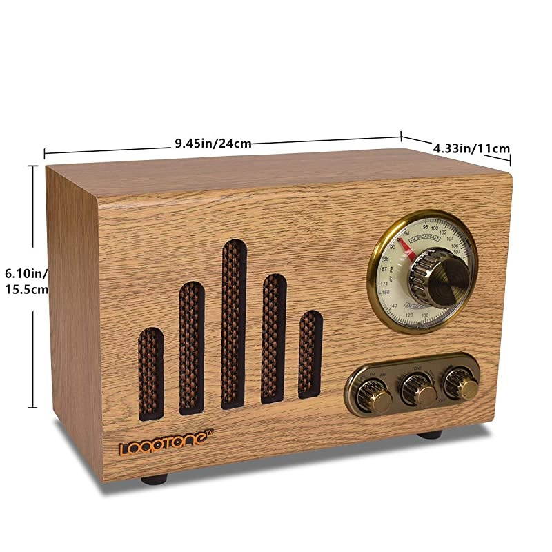 FM AM Radio Retro Wood Radio with Bluetooth Play Mp3 and Antenna Built in Speaker for Kitchen Living Room Office (Yellow)