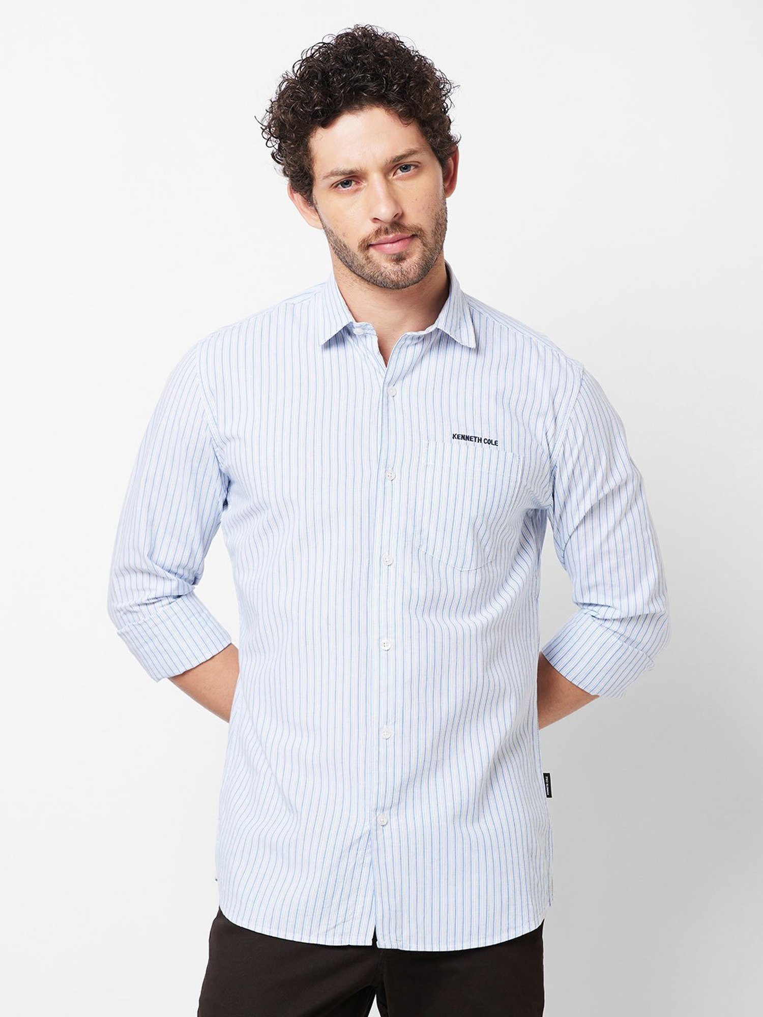 Kenneth Cole New York White Slim Fit Striped Shirt