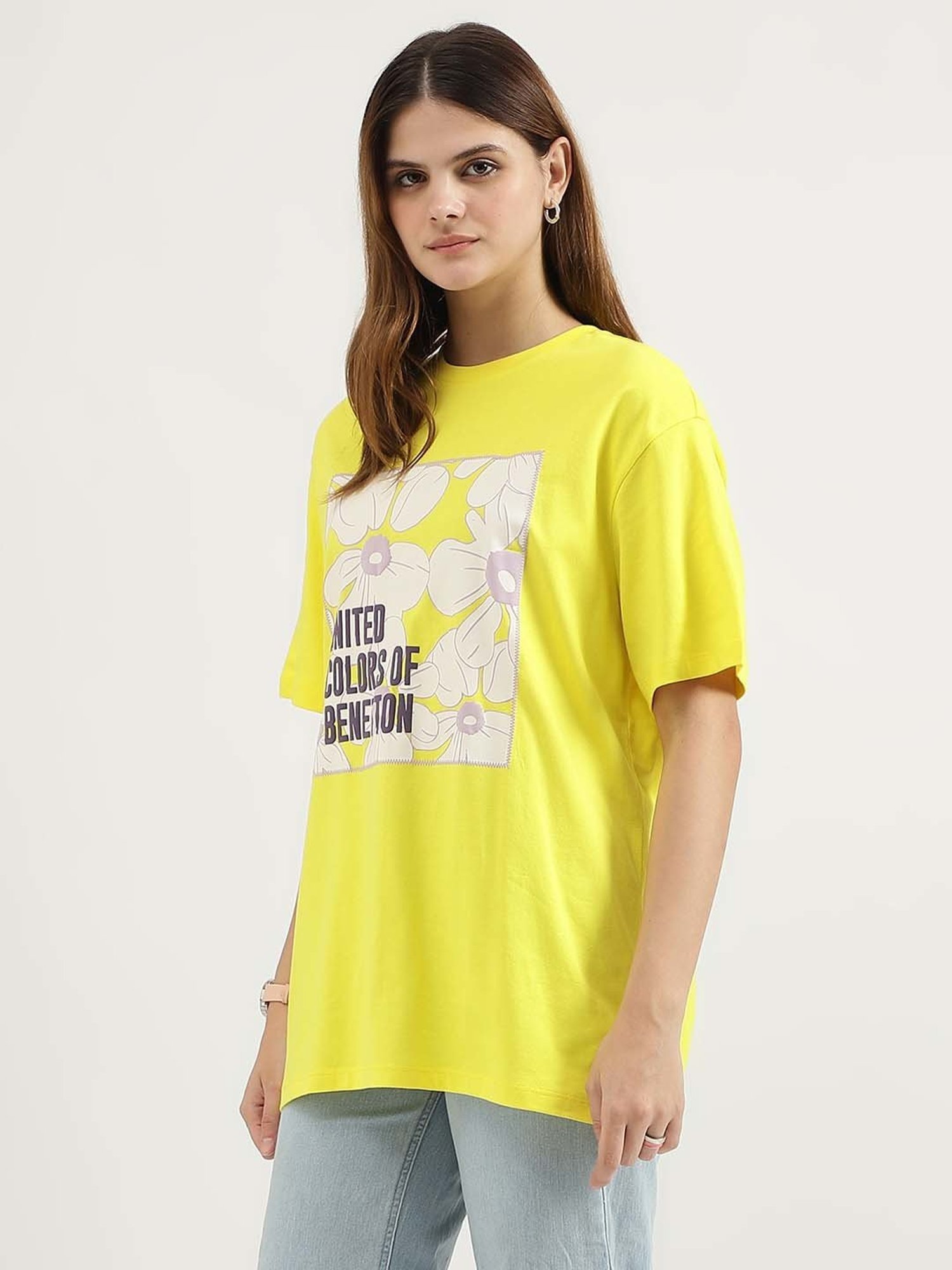 United Colors of Benetton Yellow Cotton Printed T-Shirt