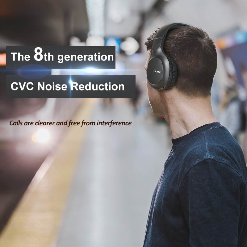SOMiC Bluetooth Headphones Wireless 72H Playtime CVC8.0 Noise Reduction Hi-Res Certified Sound Headset Comfortable to Wear MS300