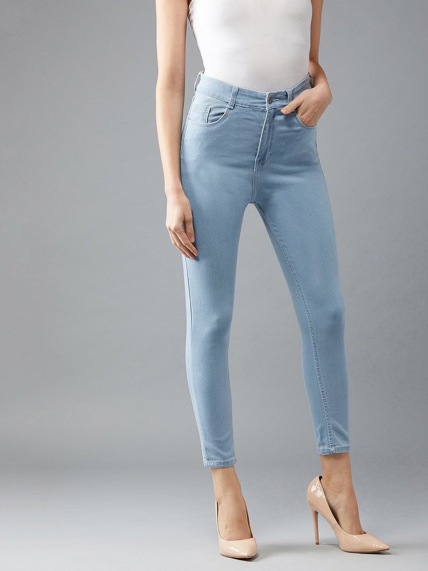 DOLCE CRUDO Light Blue Denim Skinny Fit High Rise Jeans