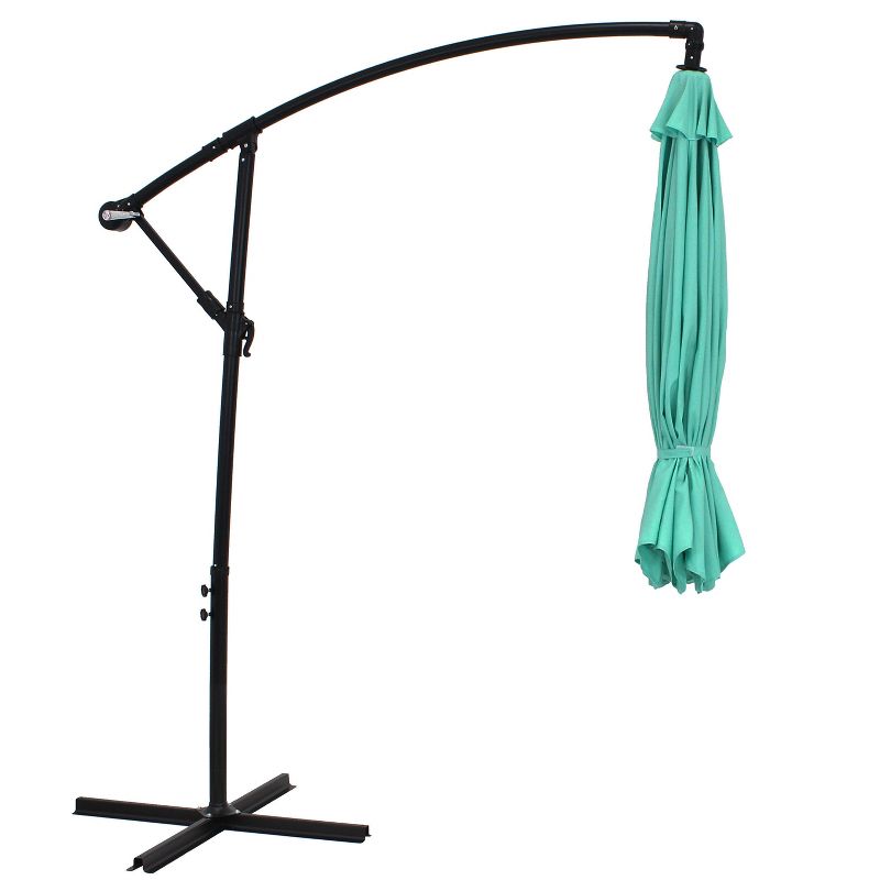 Sunnydaze Outdoor Steel Cantilever Offset Patio Umbrella with Air Vent, Crank, and Base - 9' - Seafoam