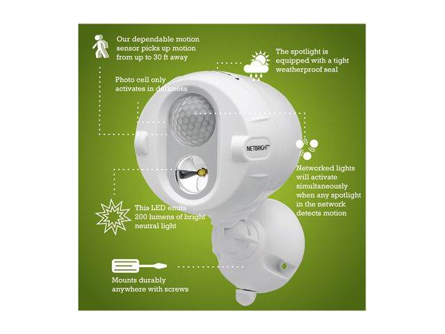 Mr Beams MBN342 Wireless Motion Sensing 200 Lumen LED NetBright&reg; Networked Spotlight, White, 2 Pack