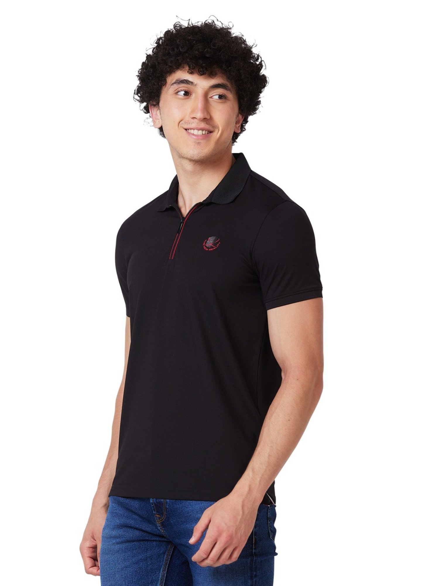 Spykar Black Slim Fit Polo T-Shirt