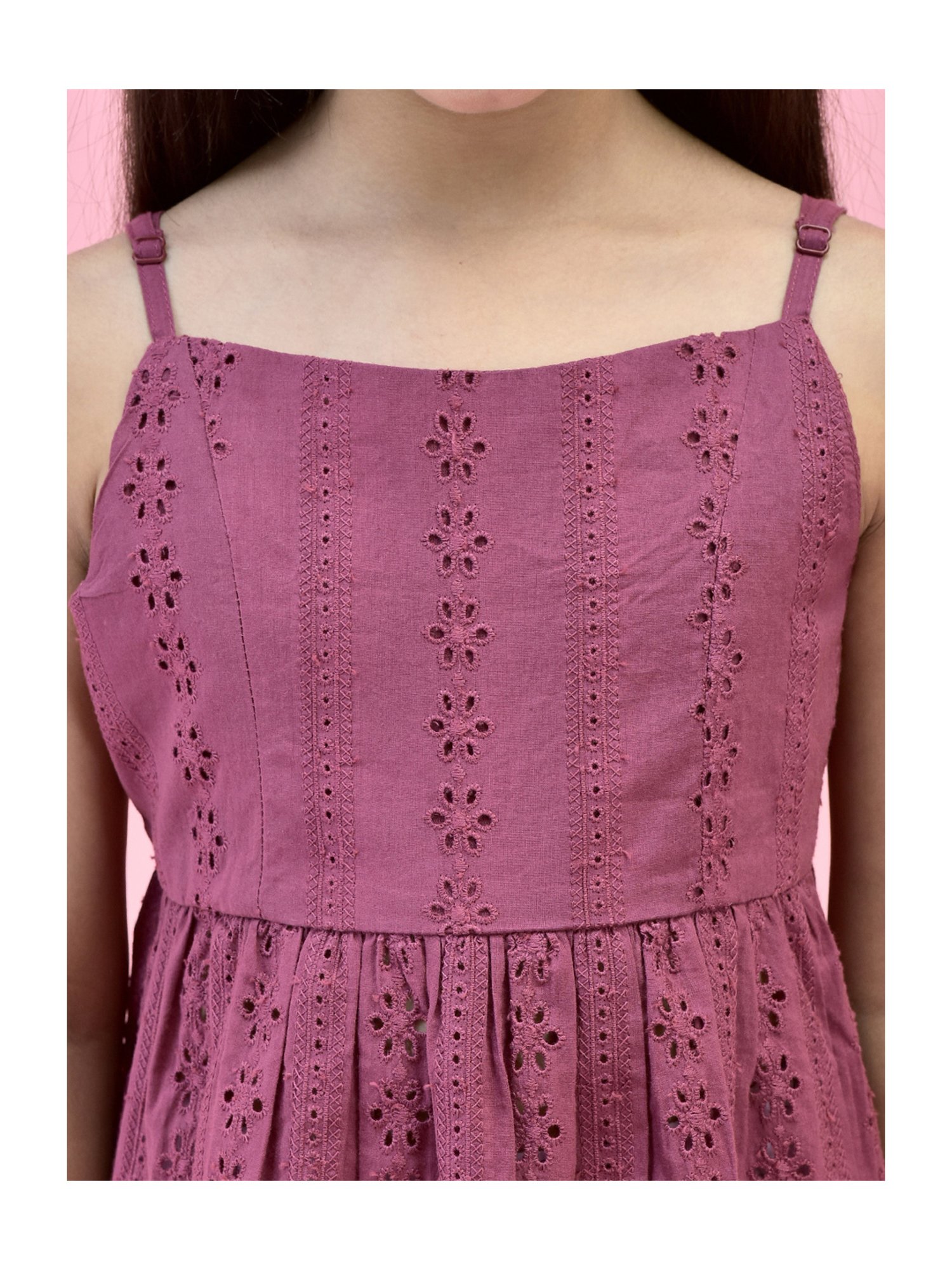 Juniper Girls Wine Self Design Kurta With Pants