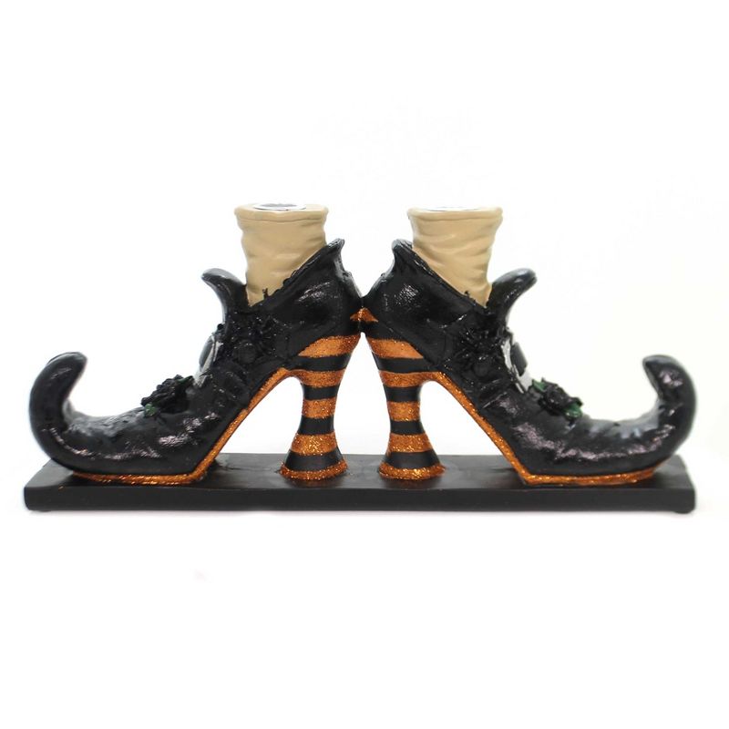 Halloween 6.5" Witches Shoe Candle Holder Black Curled Toes Glittered  -  Candle Holders