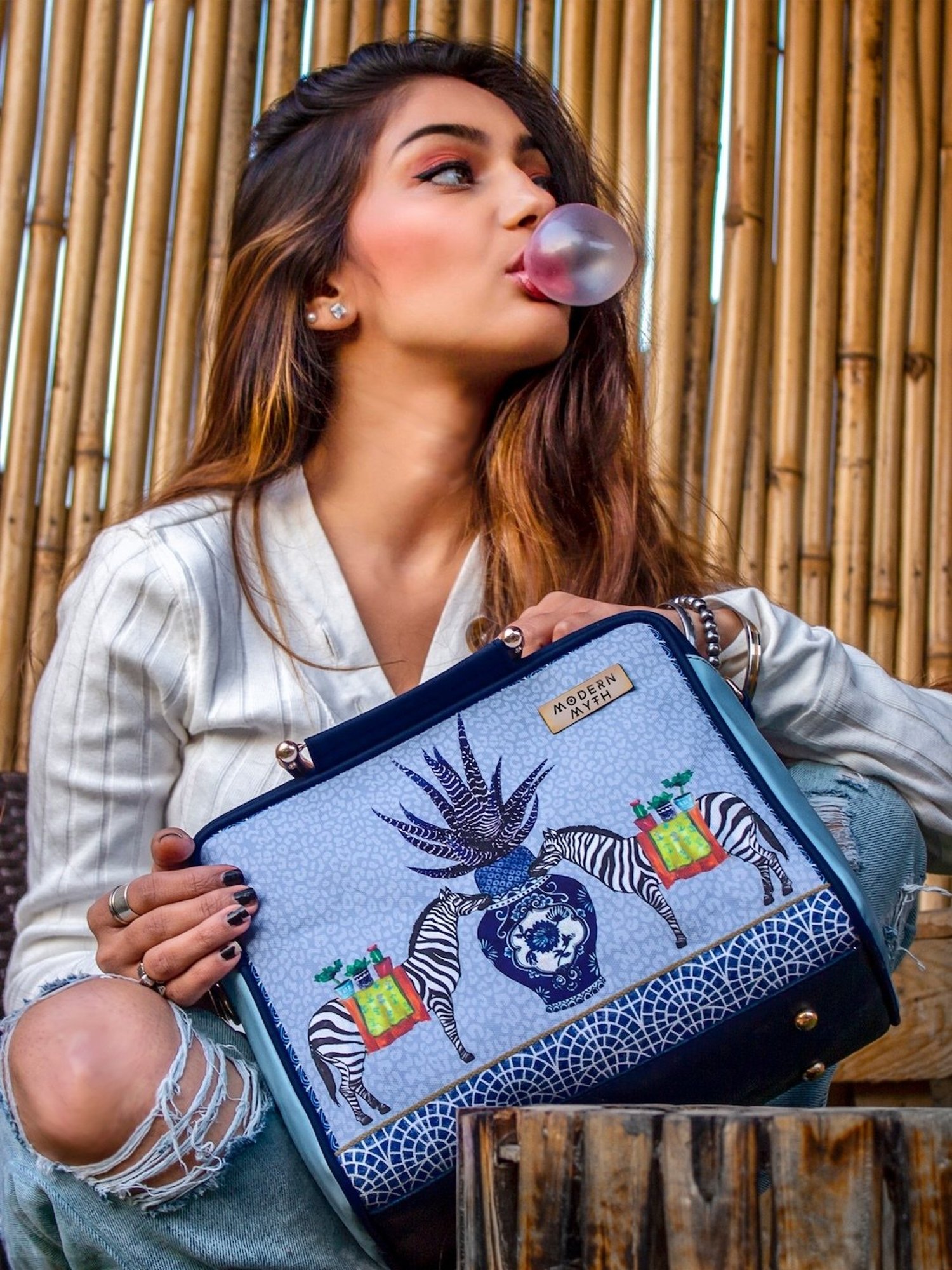 Modern Myth Blue Printed Medium Cross Body Bag