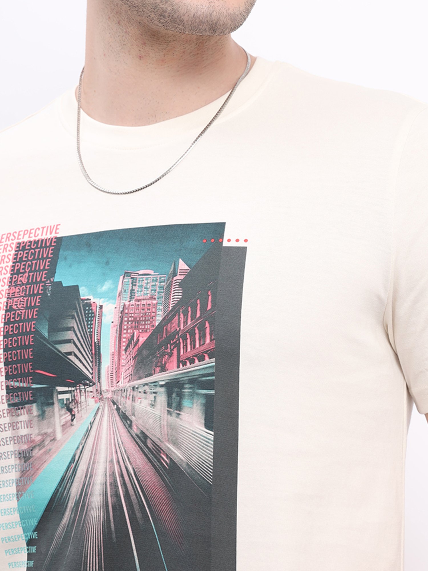 Lee Light Beige Regular Fit Graphic Print Cotton Crew T-Shirt