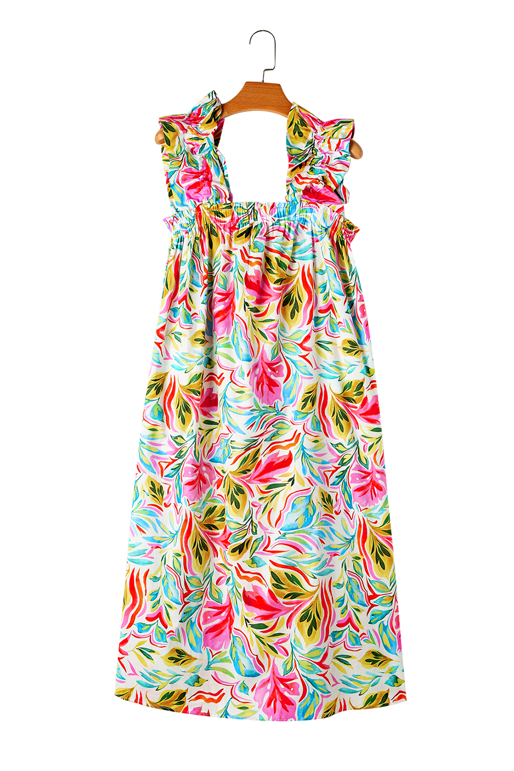 Multicolor Boho Floral Collared Long Sleeve Dress