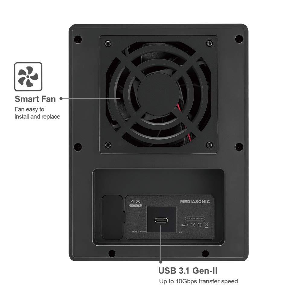 Mediasonic Raid USB 3.1 Type C 4 Bay 3.5&rdquo; SATA Hard Drive Enclosure with USB 3.1 Hub Feature &ndash; USB 3.1 Gen 2 10Gbps (HFR7-SU31CH)