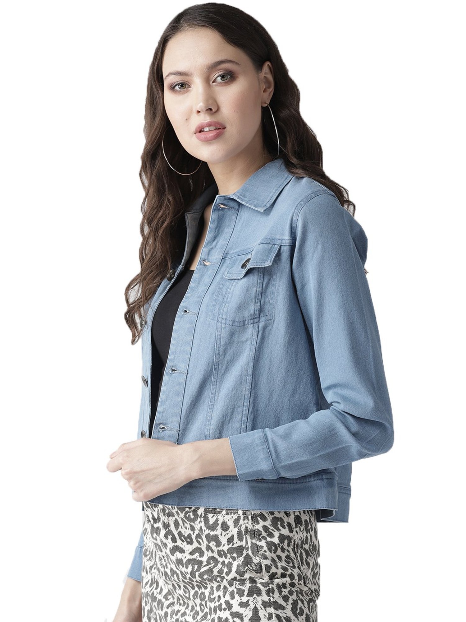 Style Quotient Women Light Wash Denim Smart Casual Jacket