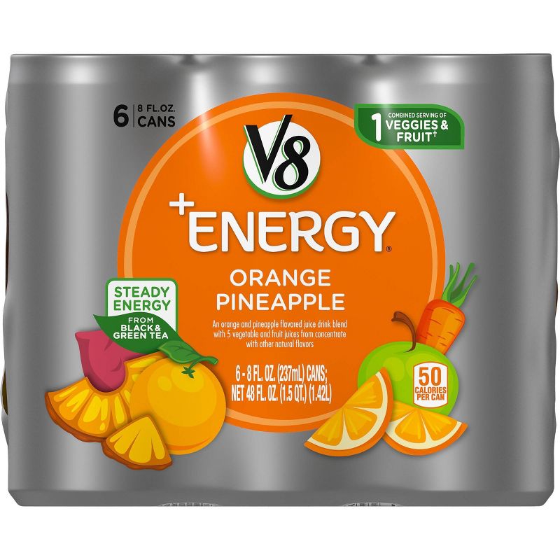 V8 V-Fusion +Energy Orange Pineapple Vegetable & Fruit Juice - 6pk/8 fl oz Cans
