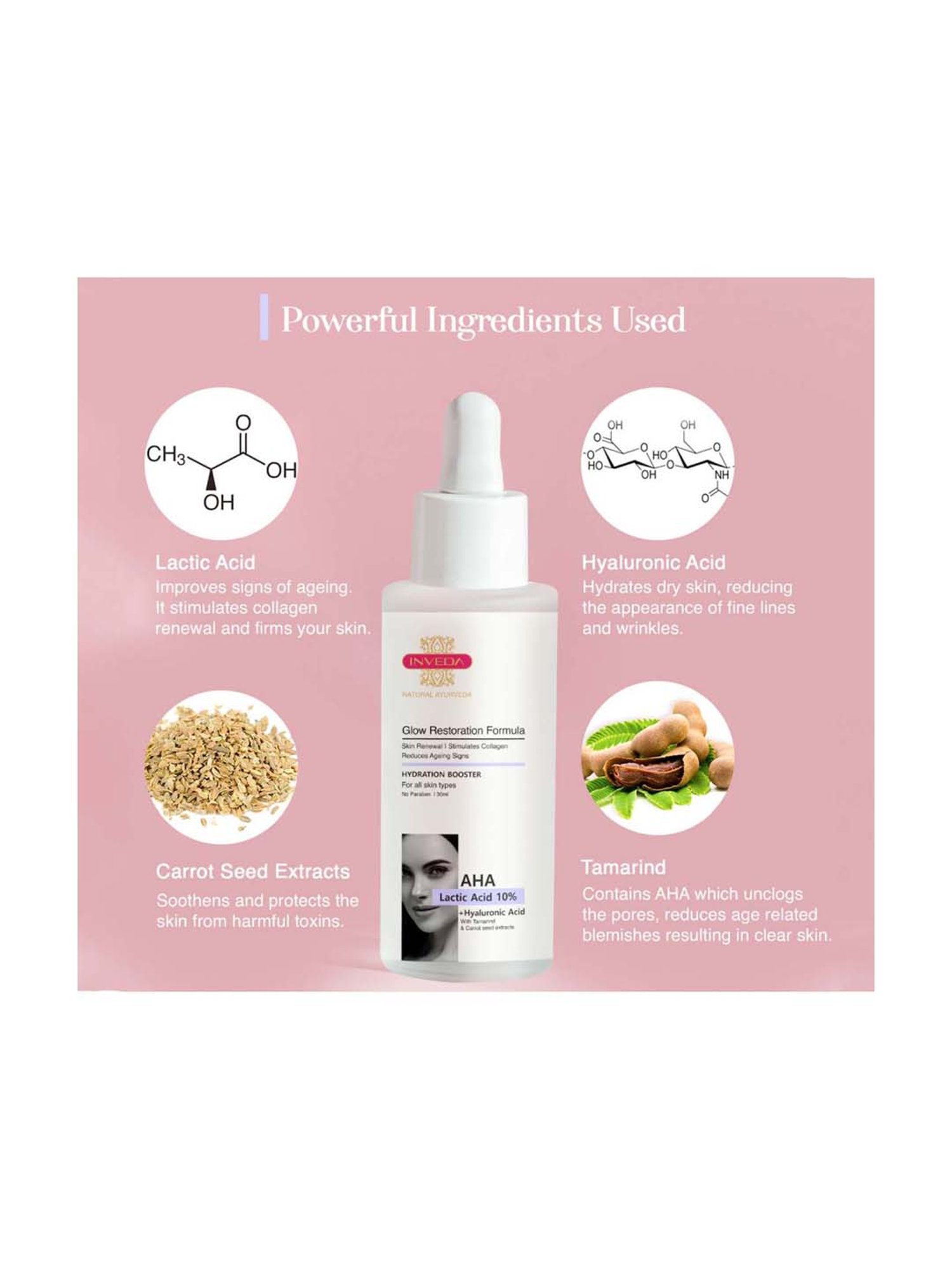 INVEDA AHA Lactic Acid 10% + Hyaluronic Acid Glow Restoration Formula - 30 ml