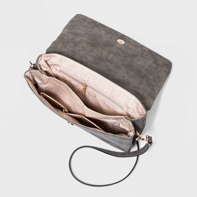 VR NYC Magnetic Closure Foldover Ring Crossbody Bag - Gray