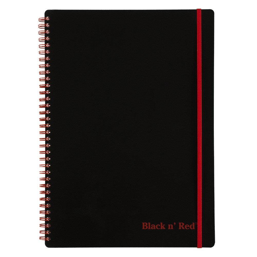 Black n' Red Twin Wire Poly Cover Notebook, 11-3/4" x 8-1/4", Black/Red, 70 Ruled Sheets (E67008)