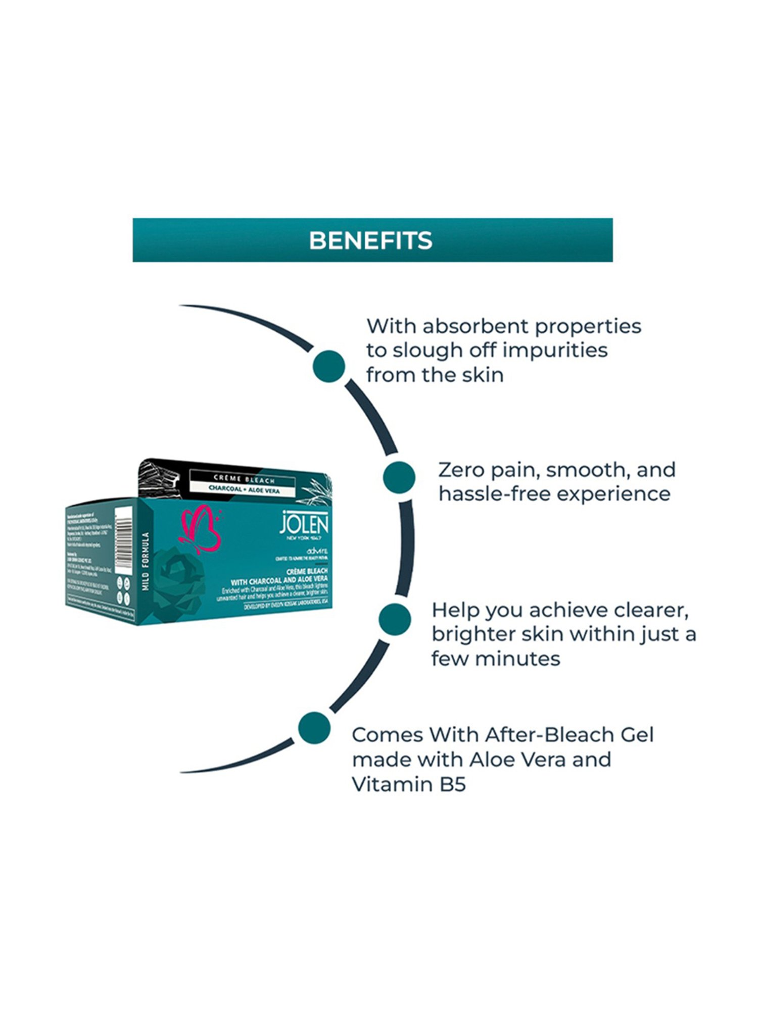 Jolen New York Creme Bleach with Charcoal and Aloe Vera - 40 gm