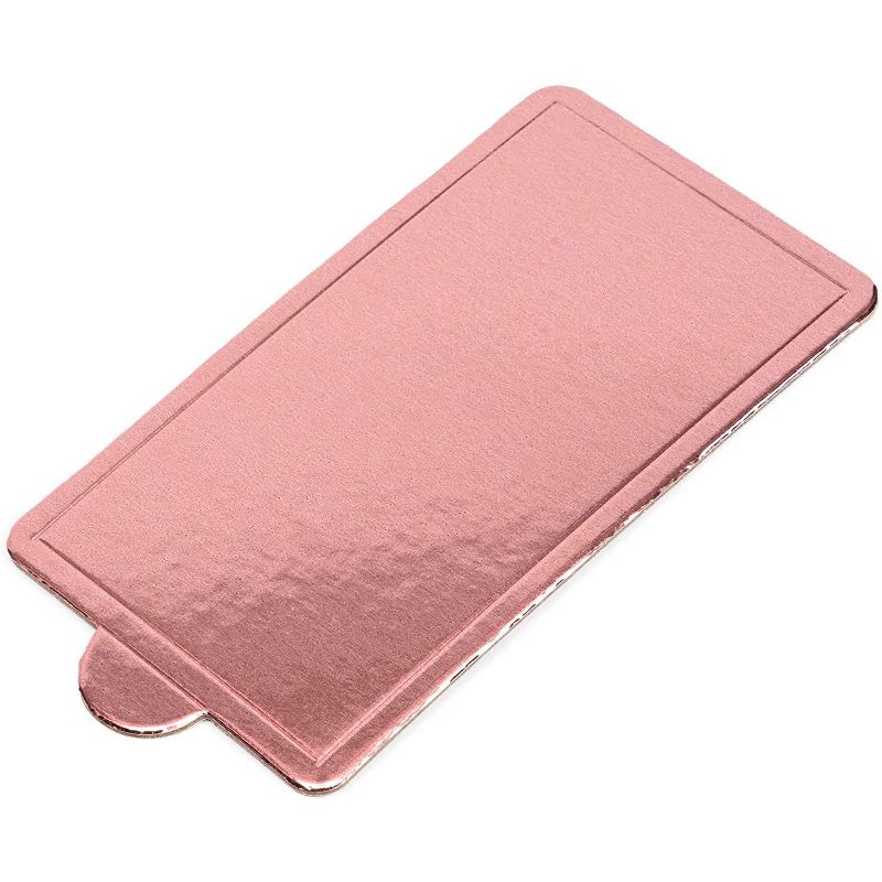 Sparkle and Bash 200 Pack Mini Rose Gold Foil Cake Boards, Rectangular Dessert Base (4 x 2.8 In)