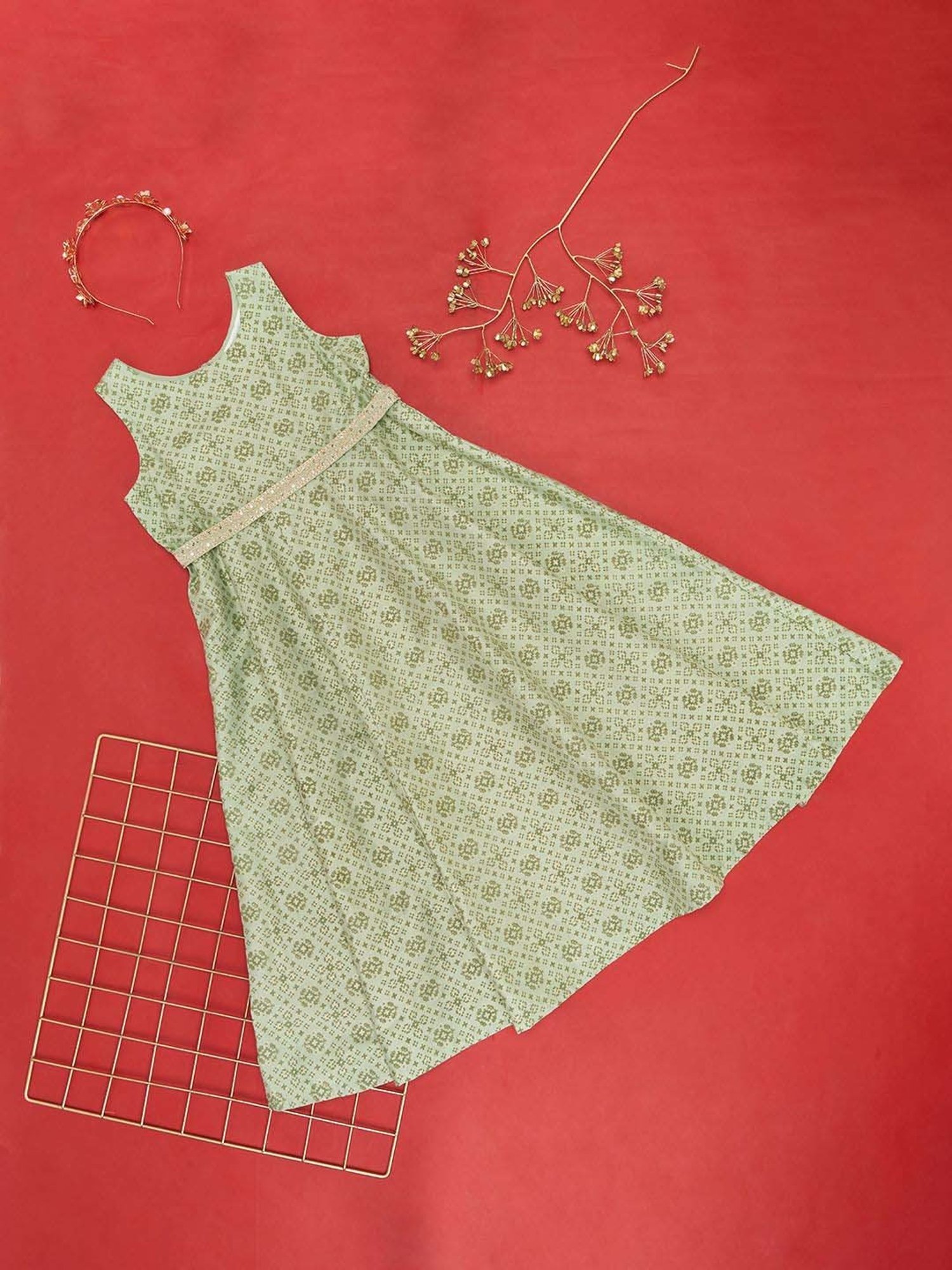 Akkriti by Pantaloons Kids Pastel Green Printed Dress