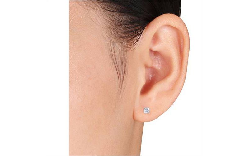 Pompeii3 1 5/8 Carat Diamond Solitaire Necklace & Studs Earrings Set 14K White Gold