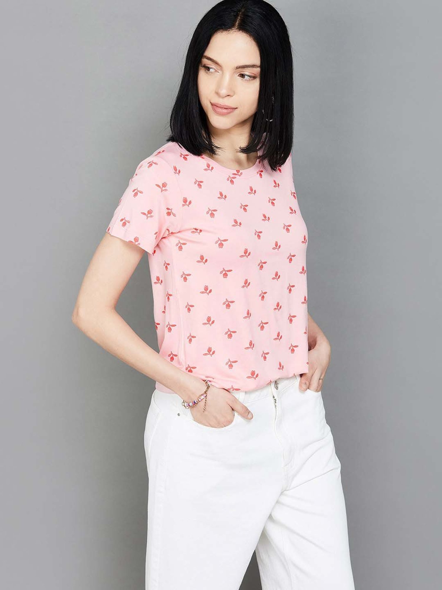 Colour Me by Melange Pink Printed T-Shirt