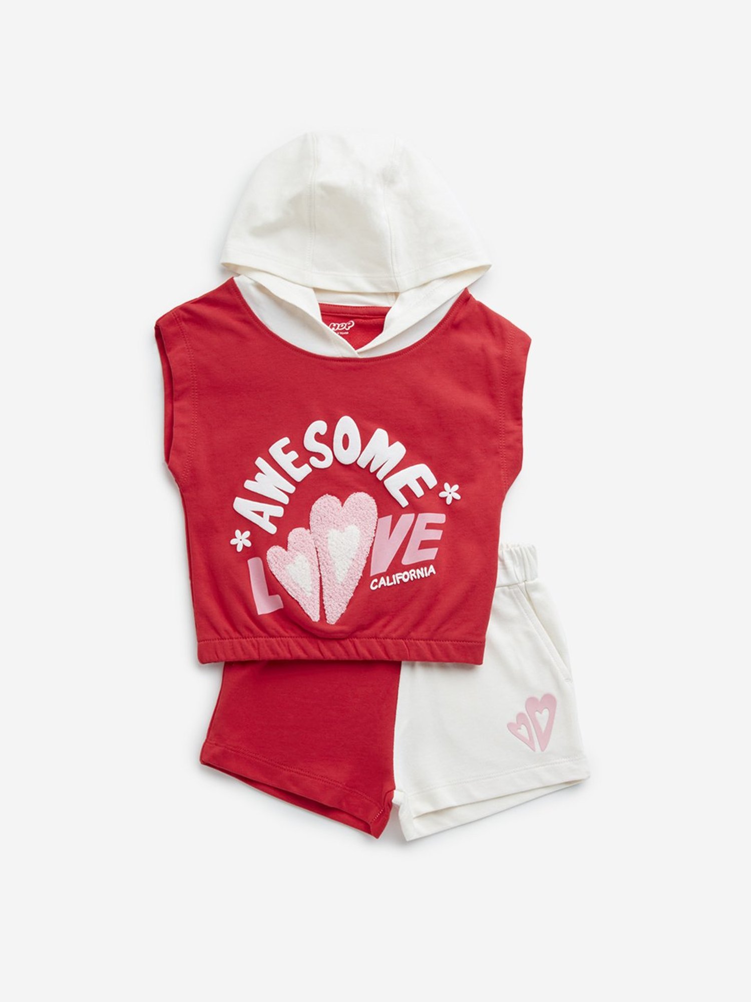 HOP Kids by Westside Red Cotton Sweatshirt with Mid-Rise Shorts Set