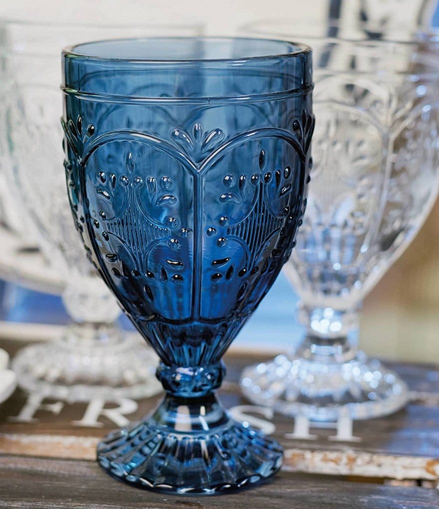 Fitz and Floyd Trestle Indigo Goblets, Set of 4